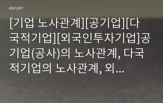 [기업 노사관계][공기업][다국적기업][외국인투자기업]공기업(공사)의 노사관계, 다국적기업의 노사관계, 외국인투자기업(외투기업, 외국자본기업)의 노사관계, 대기업의 노사관계 분석