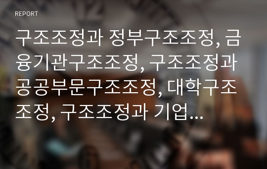 구조조정과 정부구조조정, 금융기관구조조정, 구조조정과 공공부문구조조정, 대학구조조정, 구조조정과 기업구조조정, 조선산업구조조정, 구조조정과 언론인력구조조정, 협력적 구조조정 분석