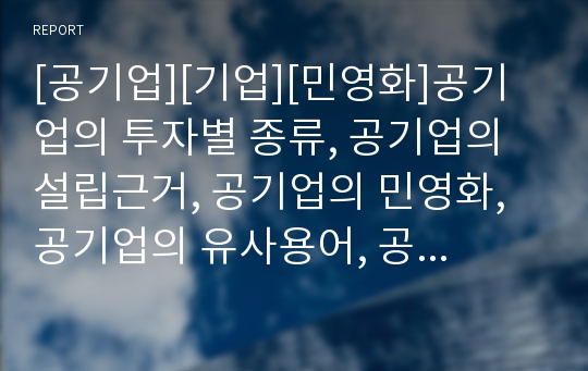 [공기업][기업][민영화]공기업의 투자별 종류, 공기업의 설립근거, 공기업의 민영화, 공기업의 유사용어, 공기업의 임원자격요건, 공기업의 구조조정, 공기업의 회계감사제도 분석