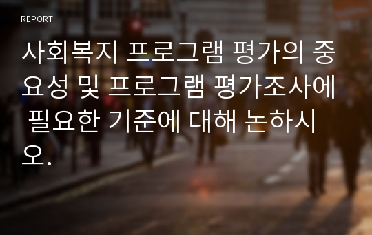 사회복지 프로그램 평가의 중요성 및 프로그램 평가조사에 필요한 기준에 대해 논하시오.