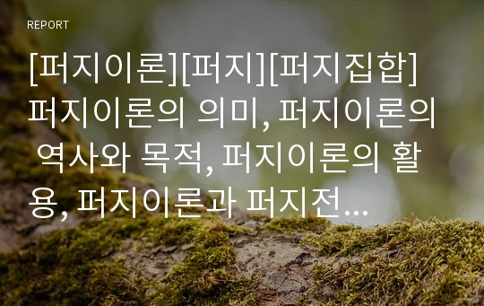 [퍼지이론][퍼지][퍼지집합]퍼지이론의 의미, 퍼지이론의 역사와 목적, 퍼지이론의 활용, 퍼지이론과 퍼지전문가시스템, 퍼지이론과 퍼지집합, 퍼지이론과 퍼지관계, 퍼지이론의 사례