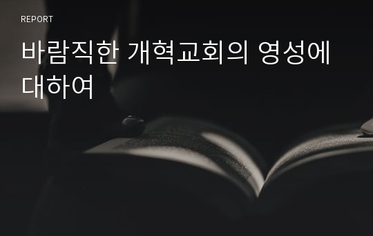 바람직한 개혁교회의 영성에 대하여