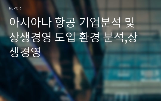 아시아나 항공 기업분석 및 상생경영 도입 환경 분석,상생경영