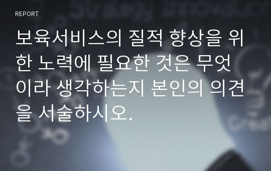 보육서비스의 질적 향상을 위한 노력에 필요한 것은 무엇이라 생각하는지 본인의 의견을 서술하시오.