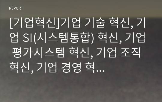 [기업혁신]기업 기술 혁신, 기업 SI(시스템통합) 혁신, 기업 평가시스템 혁신, 기업 조직 혁신, 기업 경영 혁신, 기업 작업장 혁신, 기업 인사관리 혁신, 기업 정보화 혁신