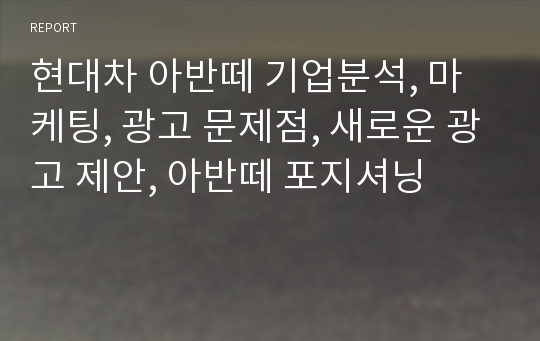 현대차 아반떼 기업분석, 마케팅, 광고 문제점, 새로운 광고 제안, 아반떼 포지셔닝