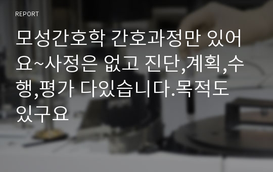 모성간호학 간호과정만 있어요~사정은 없고 진단,계획,수행,평가 다있습니다.목적도 있구요