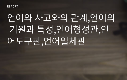 언어와 사고와의 관계,언어의 기원과 특성,언어형성관,언어도구관,언어일체관