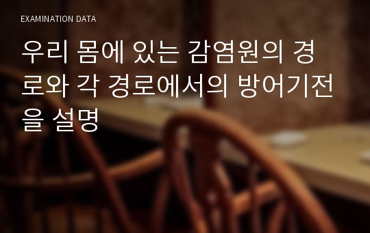 우리 몸에 있는 감염원의 경로와 각 경로에서의 방어기전을 설명