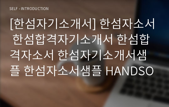 [한섬자기소개서] 한섬자소서 한섬합격자기소개서 한섬합격자소서 한섬자기소개서샘플 한섬자소서샘플 HANDSOME자기소개개서 HANDSOME자소서