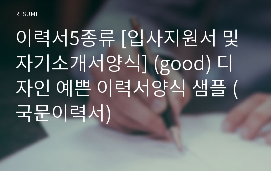 이력서5종류 [입사지원서 및 자기소개서양식] (good) 디자인 예쁜 이력서양식 샘플 (국문이력서)