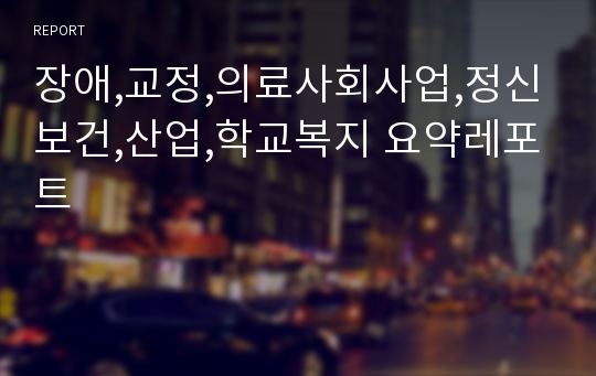 장애,교정,의료사회사업,정신보건,산업,학교복지 요약레포트