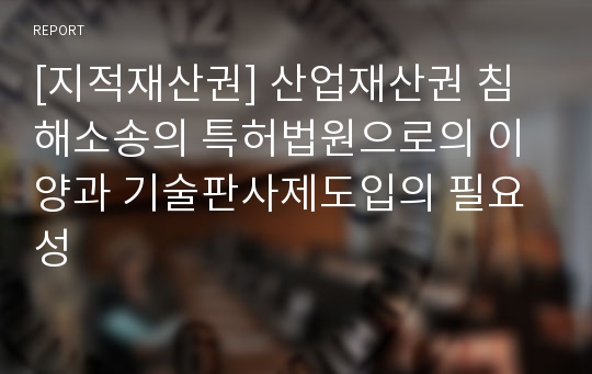 [지적재산권] 산업재산권 침해소송의 특허법원으로의 이양과 기술판사제도입의 필요성