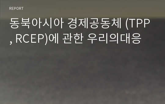 동북아시아 경제공동체 (TPP, RCEP)에 관한 우리의대응