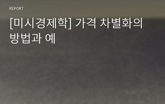 [미시경제학] 가격 차별화의 방법과 예