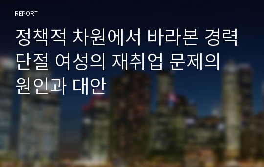 정책적 차원에서 바라본 경력단절 여성의 재취업 문제의 원인과 대안