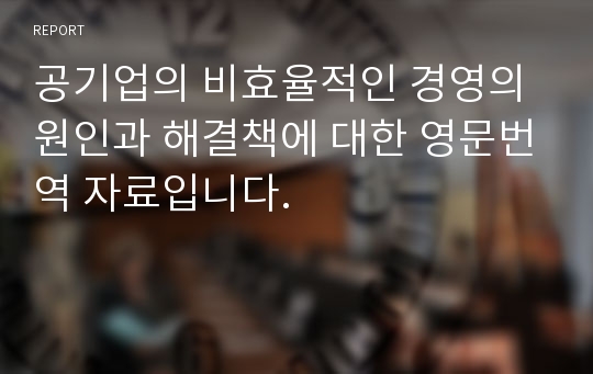 공기업의 비효율적인 경영의 원인과 해결책에 대한 영문번역 자료입니다.