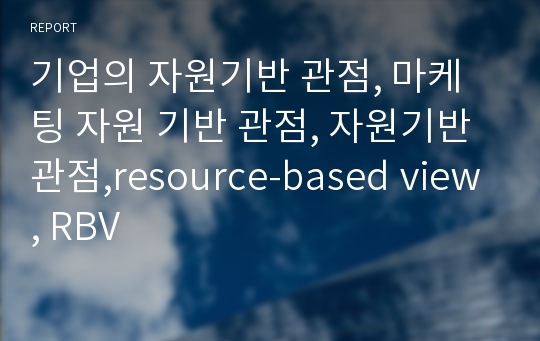 기업의 자원기반 관점, 마케팅 자원 기반 관점, 자원기반관점,resource-based view, RBV