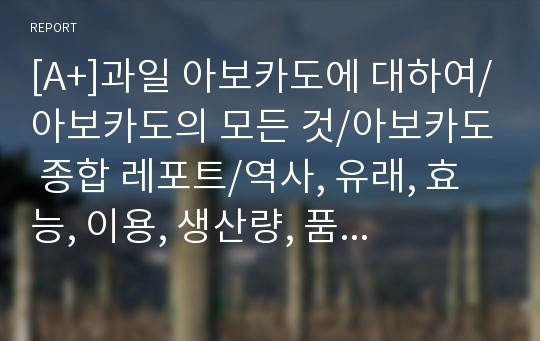 [A+]과일 아보카도에 대하여/아보카도의 모든 것/아보카도 종합 레포트/역사, 유래, 효능, 이용, 생산량, 품종, 특징/아보카도 재배/Avocado