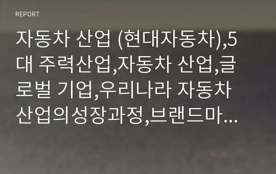 자동차 산업 (현대자동차),5대 주력산업,자동차 산업,글로벌 기업,우리나라 자동차 산업의성장과정,브랜드마케팅,서비스마케팅,글로벌경영,사례분석,swot,stp,4p