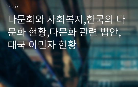 다문화와 사회복지,한국의 다문화 현황,다문화 관련 법안,태국 이민자 현황