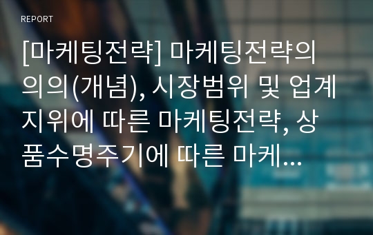 [마케팅전략] 마케팅전략의 의의(개념), 시장범위 및 업계지위에 따른 마케팅전략, 상품수명주기에 따른 마케팅전략