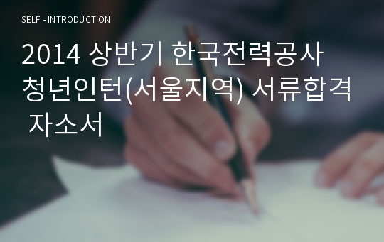 2014 상반기 한국전력공사 청년인턴(서울지역) 서류합격 자소서