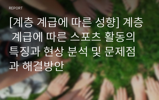 [계층 계급에 따른 성향] 계층 계급에 따른 스포츠 활동의 특징과 현상 분석 및 문제점과 해결방안