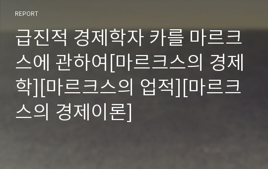 급진적 경제학자 카를 마르크스에 관하여[마르크스의 경제학][마르크스의 업적][마르크스의 경제이론]