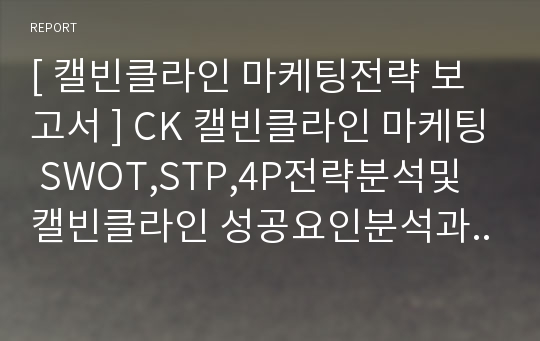 [ 캘빈클라인 마케팅전략 보고서 ] CK 캘빈클라인 마케팅 SWOT,STP,4P전략분석및 캘빈클라인 성공요인분석과 한계점및 나의의견