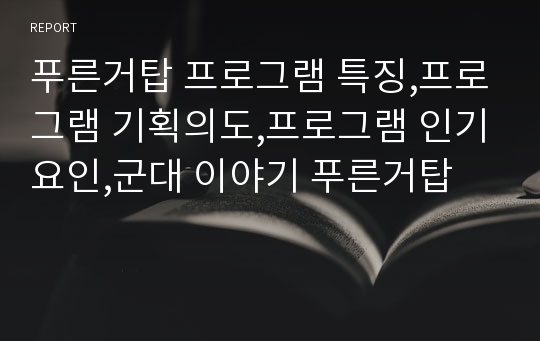 푸른거탑 프로그램 특징,프로그램 기획의도,프로그램 인기요인,군대 이야기 푸른거탑