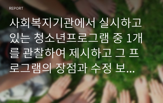 사회복지기관에서 실시하고 있는 청소년프로그램 중 1개를 관찰하여 제시하고 그 프로그램의 장점과 수정 보완해야 할 점이 무엇인지에 대해 서술하시오.