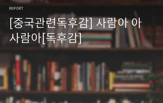 [중국관련독후감] 사람아 아사람아[독후감]