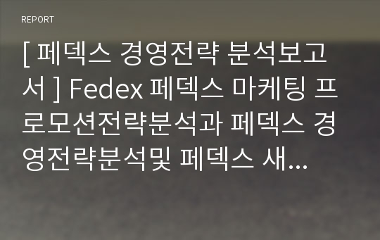 [ 페덱스 경영전략 분석보고서 ] Fedex 페덱스 마케팅 프로모션전략분석과 페덱스 경영전략분석및 페덱스 새로운 전략제안