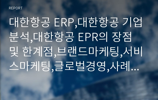 대한항공 ERP,대한항공 기업분석,대한항공 EPR의 장점 및 한계점,브랜드마케팅,서비스마케팅,글로벌경영,사례분석,swot,stp,4p