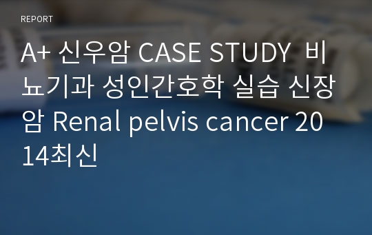 A+ 신우암 CASE STUDY  비뇨기과 성인간호학 실습 신장암 Renal pelvis cancer 2014최신