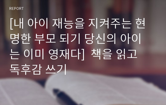 [내 아이 재능을 지켜주는 현명한 부모 되기 당신의 아이는 이미 영재다]  책을 읽고 독후감 쓰기