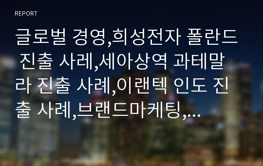 글로벌 경영,희성전자 폴란드 진출 사레,세아상역 과테말라 진출 사례,이랜텍 인도 진출 사례,브랜드마케팅,서비스마케팅,글로벌경영,사례분석,swot,stp,4p