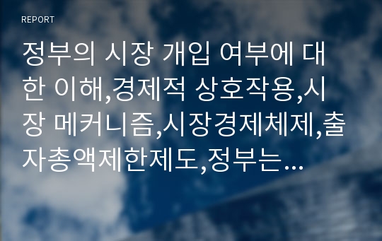 정부의 시장 개입 여부에 대한 이해,경제적 상호작용,시장 메커니즘,시장경제체제,출자총액제한제도,정부는 사회유지를 위한 역할