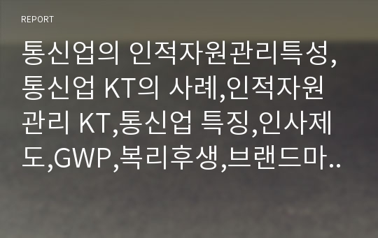 통신업의 인적자원관리특성,통신업 KT의 사례,인적자원관리 KT,통신업 특징,인사제도,GWP,복리후생,브랜드마케팅,서비스마케팅,글로벌경영,사례분석,swot,stp,4p