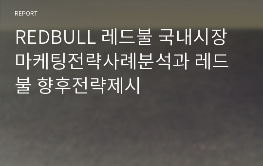 REDBULL 레드불 국내시장 마케팅전략사례분석과 레드불 향후전략제시