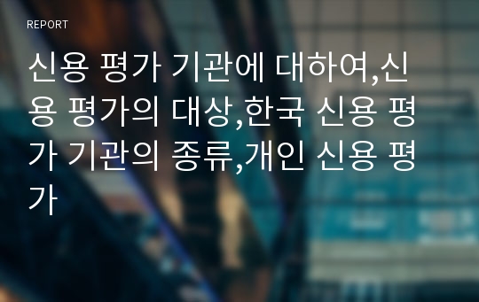 신용 평가 기관에 대하여,신용 평가의 대상,한국 신용 평가 기관의 종류,개인 신용 평가