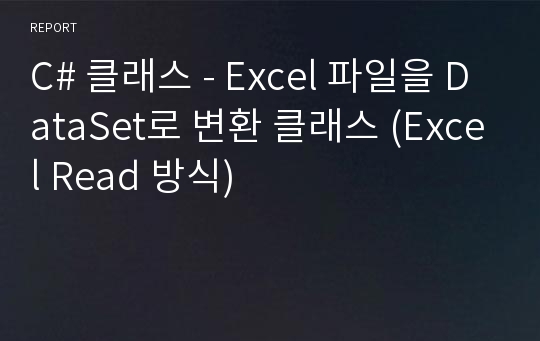 C# 클래스 - Excel 파일을 DataSet로 변환 클래스 (Excel Read 방식)