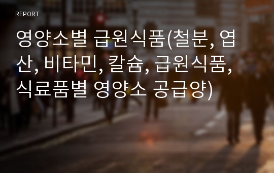 영양소별 급원식품(철분, 엽산, 비타민, 칼슘, 급원식품, 식료품별 영양소 공급양)