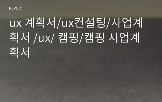 ux 계획서/ux컨설팅/사업계획서 /ux/ 캠핑/캠핑 사업계획서