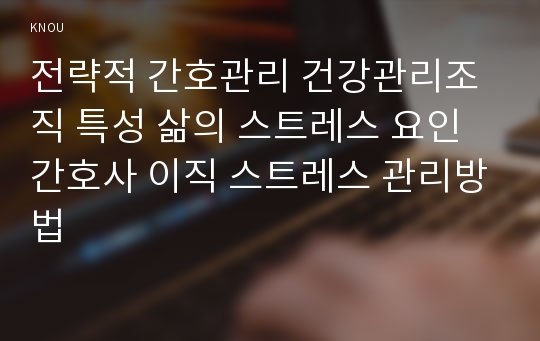 전략적 간호관리 건강관리조직 특성 삶의 스트레스 요인 간호사 이직 스트레스 관리방법