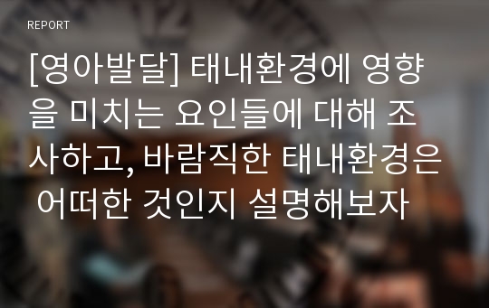 [영아발달] 태내환경에 영향을 미치는 요인들에 대해 조사하고, 바람직한 태내환경은 어떠한 것인지 설명해보자