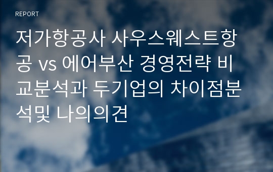 저가항공사 사우스웨스트항공 vs 에어부산 경영전략 비교분석과 두기업의 차이점분석및 나의의견