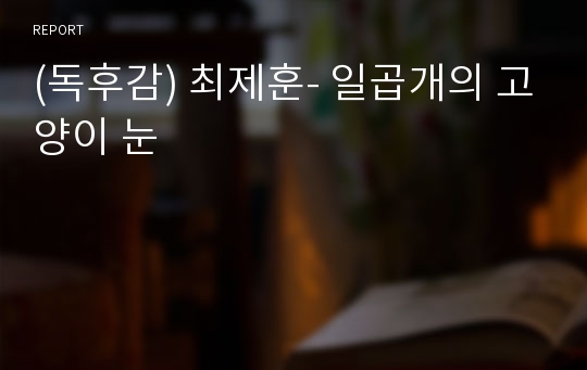 (독후감) 최제훈- 일곱개의 고양이 눈