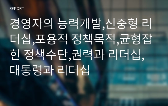 경영자의 능력개발,신중형 리더십,포용적 정책목적,균형잡힌 정책수단,권력과 리더십,대통령과 리더십